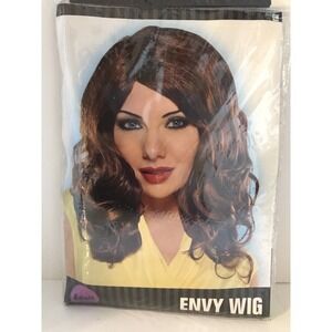 Costumes USA Adult Women's Envy Wig Curly Wavy Sexy Red Auburn Brown Hair A5